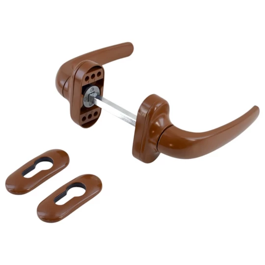 Set mânere ușă, tip termopan, model Nicola, aluminiu, maro