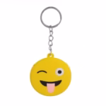 Breloc cu husă pentru cheie, model Emoji, Ø5 cm, galben