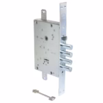 Broască (yală) ușă metalică blindată Cisa 57685, cheie tip seif, închidere multipunct cu tije sus-jos, inox