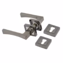 Mâner cu rozetă pătrată pentru ușă interior, aliaj metalic, gri satinat, 121×50 mm