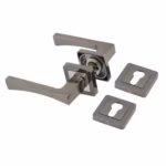 Mâner cu rozetă pătrată pentru ușă interior, aliaj metalic, gri satinat, 121x50 mm