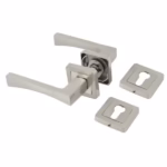 Mâner cu rozetă pătrată pentru ușă interior, aliaj metalic, satin nichel, 121x50 mm