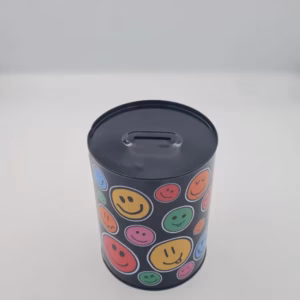 Pușculiță bani metalică cu model Smiley Face, dimensiune L