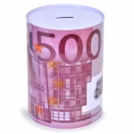 Pușculiță metalică bani, model 500 euro, mărime XXL, Ø15x21 cm