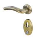 Set mânere ușă metalică, 2 piese, profil rotund, 2 găuri, bronz antic