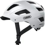 Cască bicicletă oraș Abus Hyban 2.0, LED spate integrat 180°, plasă anti-insecte, mărime M, Polar White