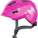 Cască copii bicicletă și trotinetă Abus Smiley 3.0, mărime M, reglaj Zoom Evo Kids, reflectoare, Pink Butterfly