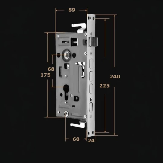 Broască ușă metalică, cilindru drept, 68x60 mm