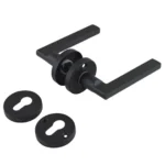 Set mânere ușă cu rozetă, butuc profil mic, negru mat