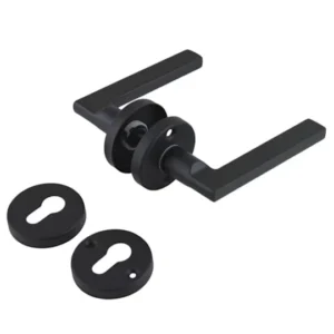 Set mânere ușă cu rozetă, butuc profil mic, negru mat