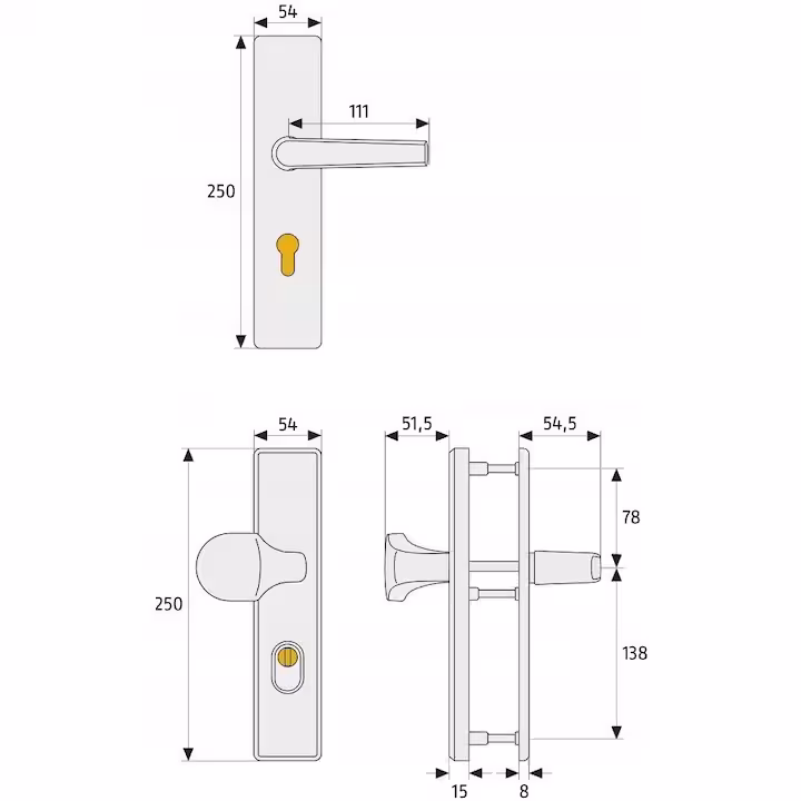 Feronerie de siguranță ușă Abus, cu protecție cilindru, aluminiu, 92 mm - imagine 2