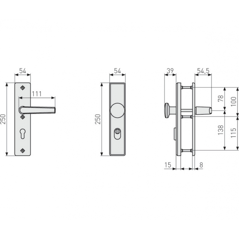 Mâner ușă exterior HLN414, sild cilindru, mâner-mâner, argintiu, 92×54 mm