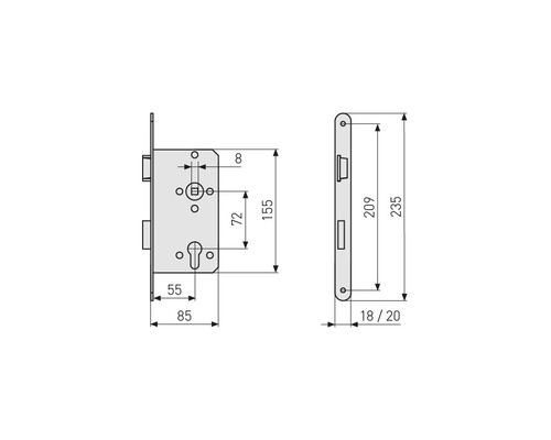 Broască îngropată ușă Abus ES 55/72 mm, stânga, pentru cilindru, argintiu