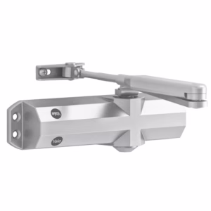 Amortizor ușă Yale 4500, aluminiu, argintiu, rezistent la foc, cu braț hold-open