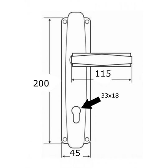 Mâner cu șild pentru ușă M72C/NI, pentru butuc, interax 72 mm, argintiu