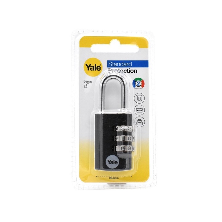 Lacăt cu cifru Yale YE3CB/28, aluminiu, negru, 28 mm
