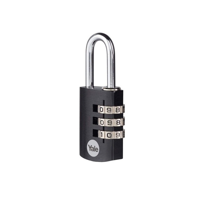 Lacăt cu cifru Yale YE3CB/28, aluminiu, negru, 28 mm