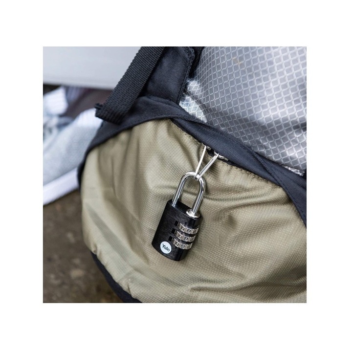 Lacăt cu cifru Yale YE3CB/28, aluminiu, negru, 28 mm